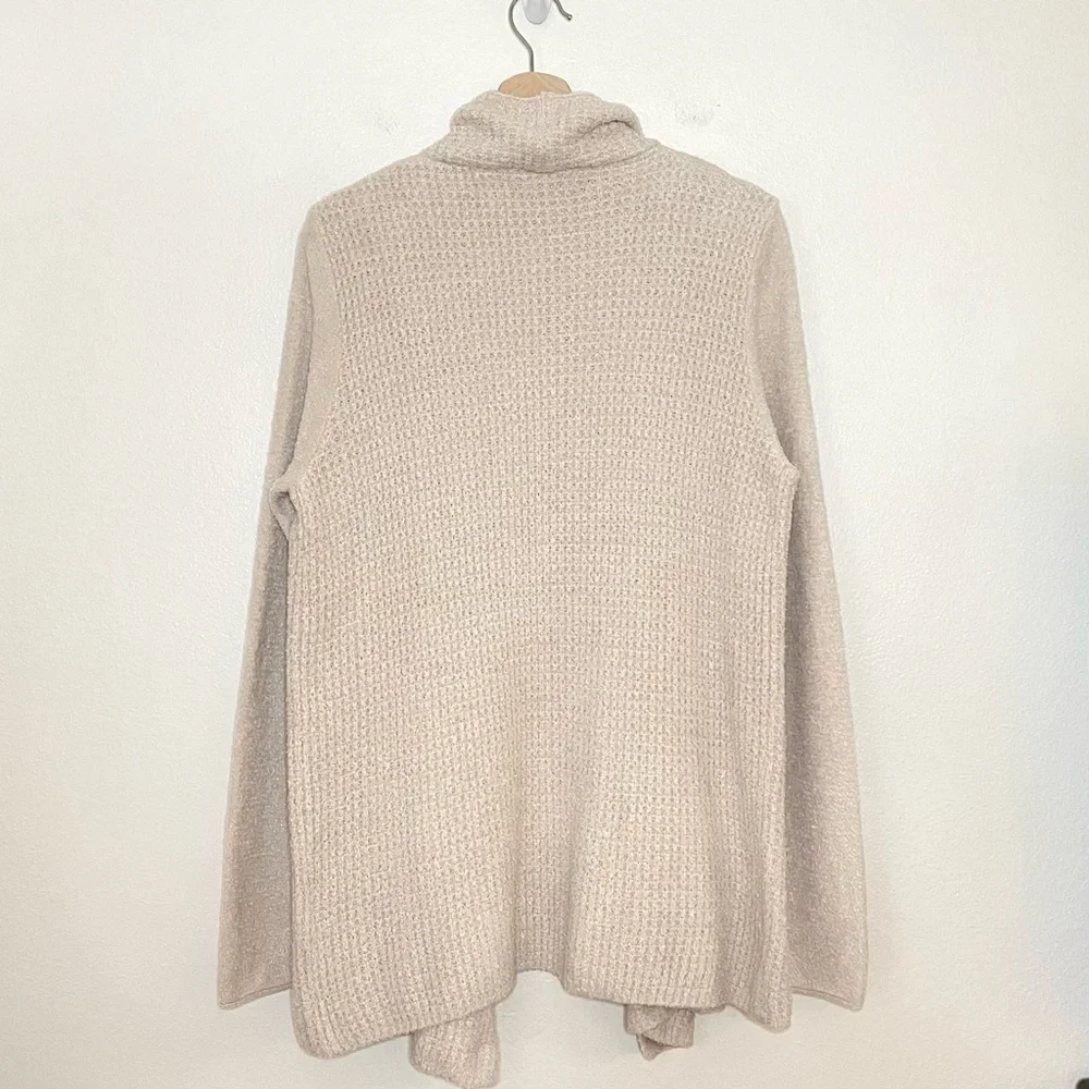 Barefoot Dreams CozyChic Lite Coastal Cardi Draped Open Front Sweater Bisque L